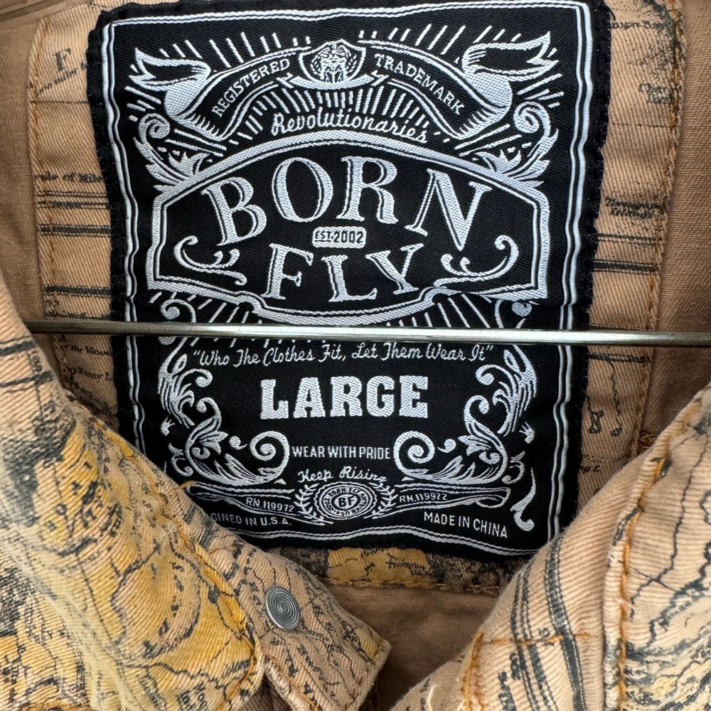 USA World Map BORN FLY Denim Vest Unisex Lg Retro Western Durable Cotton Outdoor - Picture 3 of 6